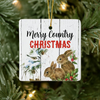 Merry Country Christmas Add a Name Ornament セラミックオーナメント