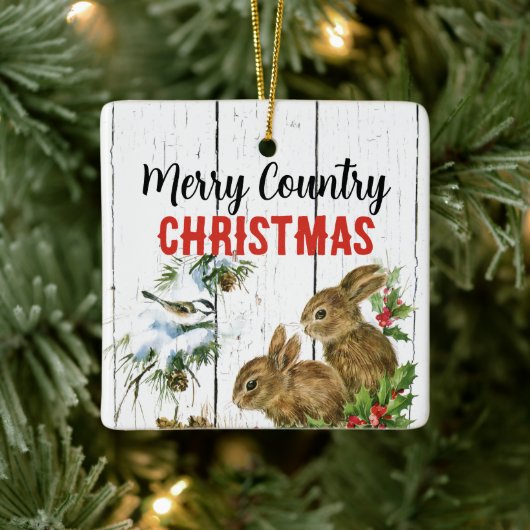 Merry Country Christmas Add a Name Ornament セラミックオーナメント (ツリー)