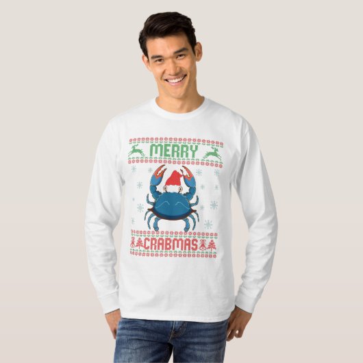 Merry Crabmas Funny Crab Ugly Christmas Sweater Tシャツ (正面フル)