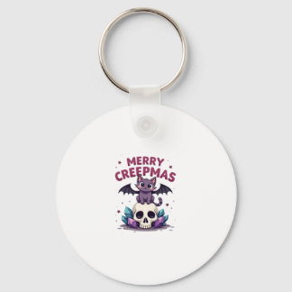 Merry Creepmas Cat Pastel Goth Christmas Skull T-S キーホルダー