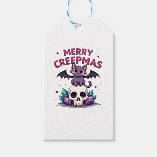 Merry Creepmas Cat Pastel Goth Christmas Skull T-S ギフトタグ (正面)