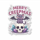 Merry Creepmas Cat Pastel Goth Christmas Skull T-S シール (正面)