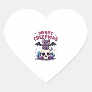 Merry Creepmas Cat Pastel Goth Christmas Skull T-S ハートシール