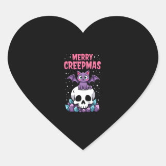 Merry Creepmas Cat Pastel Goth Christmas Skull T-S ハートシール
