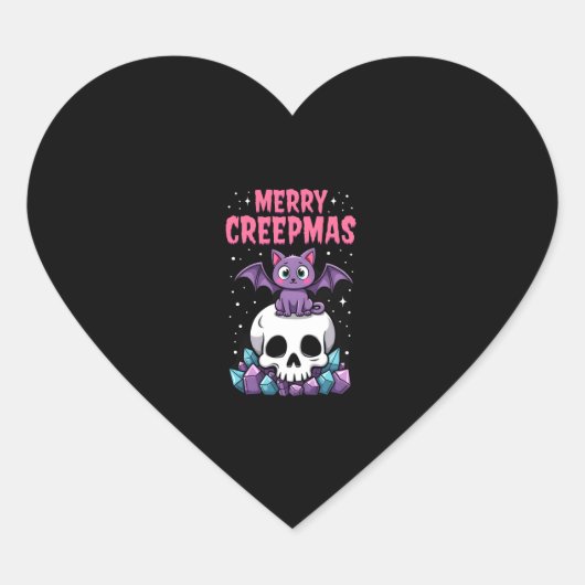 Merry Creepmas Cat Pastel Goth Christmas Skull T-S ハートシール (正面)