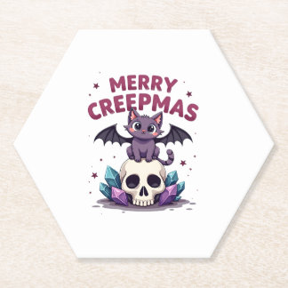 Merry Creepmas Cat Pastel Goth Christmas Skull T-S ペーパーコースター