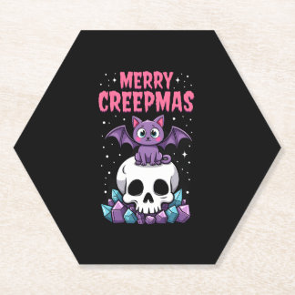 Merry Creepmas Cat Pastel Goth Christmas Skull T-S ペーパーコースター