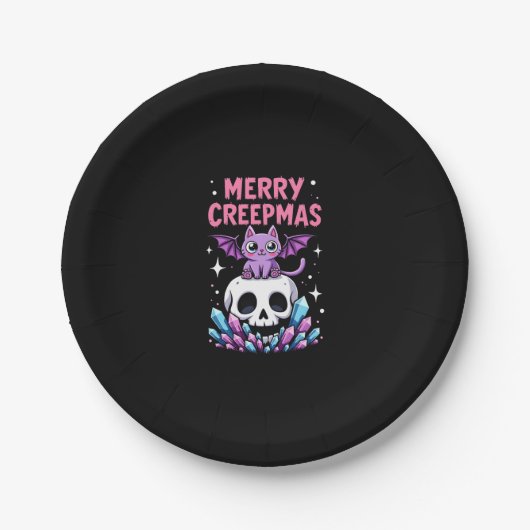 Merry Creepmas Cat Pastel Goth Christmas Skull T-S ペーパープレート (正面)