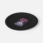 Merry Creepmas Cat Pastel Goth Christmas Skull T-S ペーパープレート (アングル)