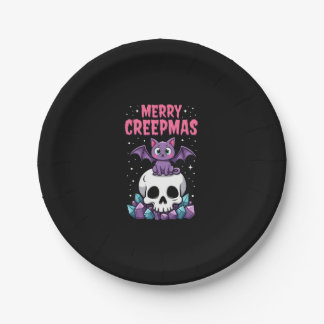 Merry Creepmas Cat Pastel Goth Christmas Skull T-S ペーパープレート