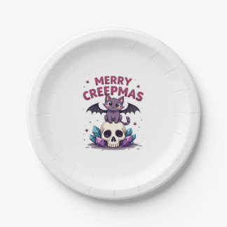 Merry Creepmas Cat Pastel Goth Christmas Skull T-S ペーパープレート