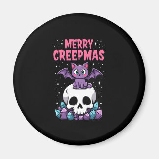 Merry Creepmas Cat Pastel Goth Christmas Skull T-S マグネット