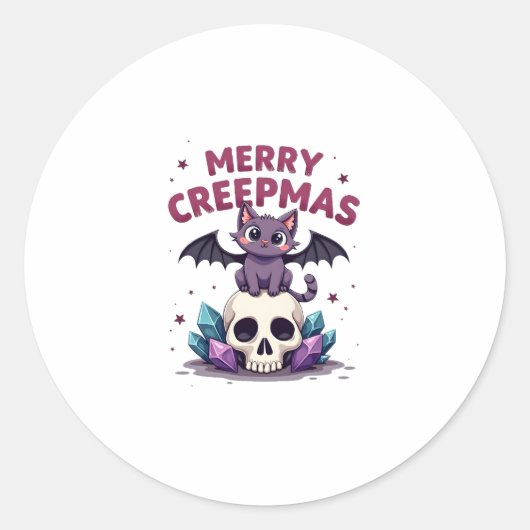 Merry Creepmas Cat Pastel Goth Christmas Skull T-S ラウンドシール (正面)