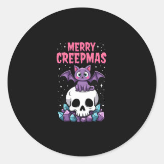 Merry Creepmas Cat Pastel Goth Christmas Skull T-S ラウンドシール