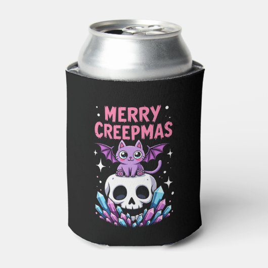 Merry Creepmas Cat Pastel Goth Christmas Skull T-S 缶クーラー (缶正面)