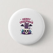 Merry Creepmas Cat Pastel Goth Christmas Skull T-S 缶バッジ (正面)