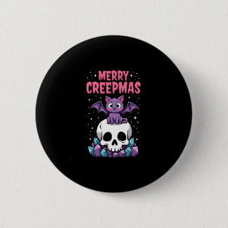 Merry Creepmas Cat Pastel Goth Christmas Skull T-S 缶バッジ