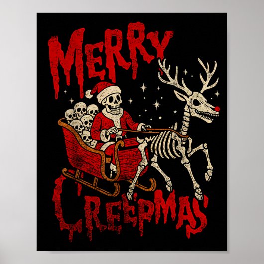 Merry Creepmas Skeleton Creepy Christmas Goth Holi ポスター (正面)