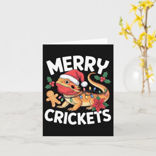 Merry Crickets! Bearded Dragon Christmas Pun  カード (黄色い花)