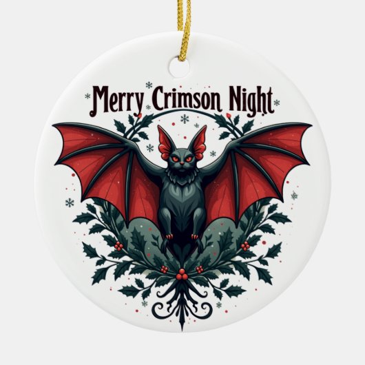 Merry Crimson Night Christmas Bat Ornament セラミックオーナメント (正面)