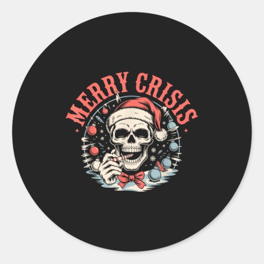 Merry Crisis Dark Humor Sarcastic Christmas Goth P ラウンドシール (正面)