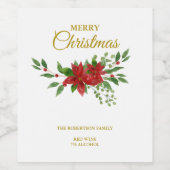 Merry Cristmas Quote with Poinsettias ワインラベル (シングルラベル)