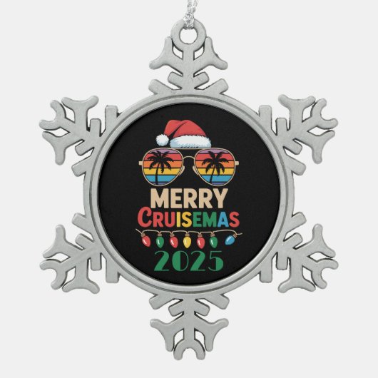 Merry Cruisemas 2025 Personalized Xmas Cruise スノーフレークピューターオーナメント (正面)