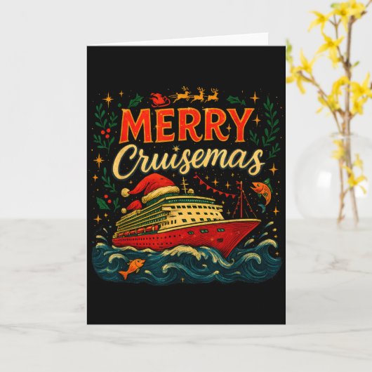 Merry Cruisemas Funny Christmas Cruise Vacation カード (黄色い花)