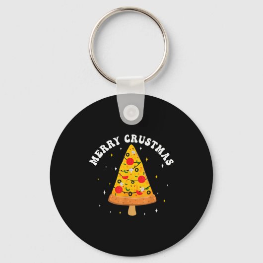 Merry Crustmas Funny Zza Slice Christmas Tree Zza  キーホルダー (正面)