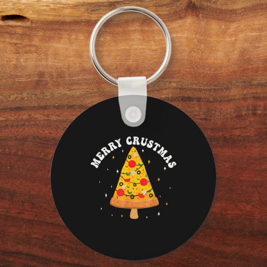 Merry Crustmas Funny Zza Slice Christmas Tree Zza  キーホルダー (正面)