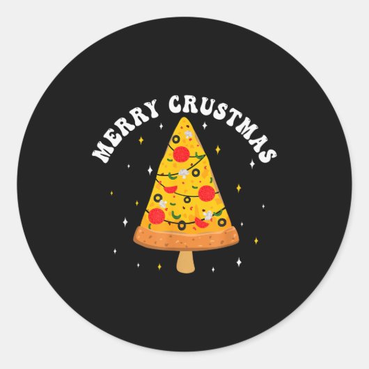 Merry Crustmas Funny Zza Slice Christmas Tree Zza  ラウンドシール (正面)