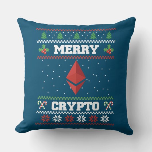 Merry Crypto Ethereum Ugly Christmas Sweater クッション (正面)