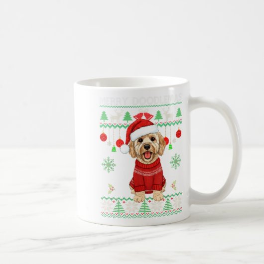 Merry Doodlemas Goldendoodle Wearing Ugly Christma コーヒーマグカップ (右)