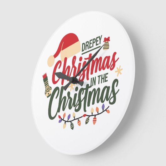 Merry Drepey Christmas Design Clock – Unique Holid ラージ壁時計 (傾斜)
