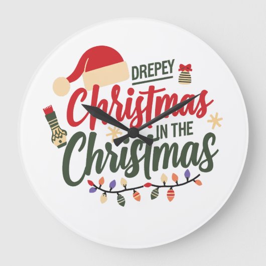 Merry Drepey Christmas Design Clock – Unique Holid ラージ壁時計 (正面)