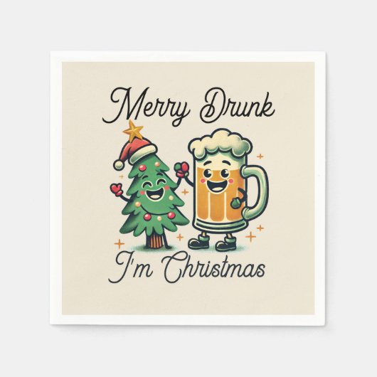 Merry Drunk Funny Christmas  スタンダードカクテルナプキン (正面)