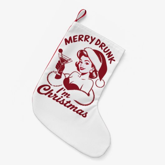 Merry Drunk I'm Christmas Cocktail Snarky Drinking スモールクリスマスストッキング (正面 (吊り時))