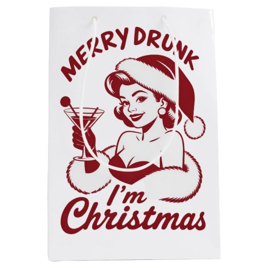 Merry Drunk I'm Christmas Cocktail Snarky Drinking ミディアムペーパーバッグ (正面)