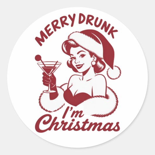 Merry Drunk I'm Christmas Cocktail Snarky Drinking ラウンドシール (正面)