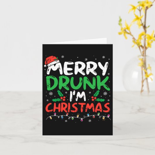 Merry Drunk I'm Christmas Funny Santa Joke Xmas Dr カード (黄色い花)