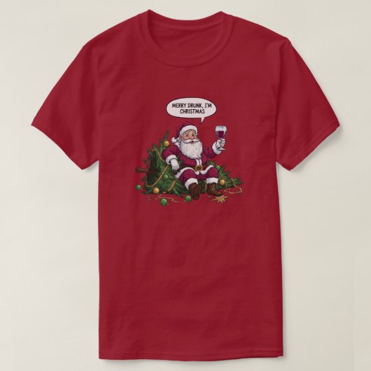 Merry Drunk Santa Christmas Tシャツ (デザイン正面)