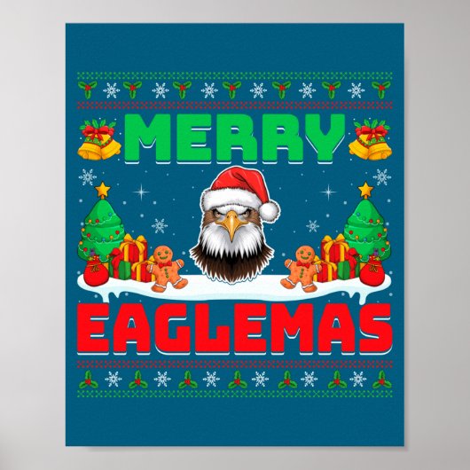 Merry Eaglemas - Eagle Wearing Santa Hat Ugly Chri ポスター (正面)