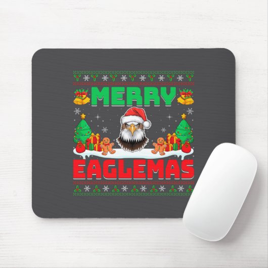 Merry Eaglemas - Eagle Wearing Santa Hat Ugly Chri マウスパッド (マウス)