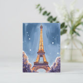 Merry Eiffel Tower | Paris Christmas Watercolor シーズンポストカード (スタンド正面)