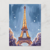 Merry Eiffel Tower | Paris Christmas Watercolor シーズンポストカード (正面)
