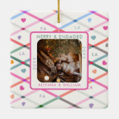 Merry Engaged Love Pastel Pattern Couples Photo セラミックオーナメント (裏面)