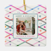 Merry Engaged Love Pastel Pattern Couples Photo セラミックオーナメント (正面)