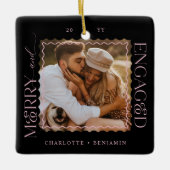 Merry & Engaged Modern Minimal Wavy Photo Keepsake セラミックオーナメント (正面)