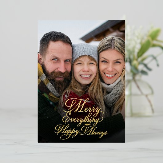 Merry Everything Happy Always オーバーレイ 写真入り 箔シーズンカード (立ち正面)