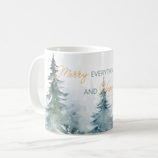 Merry Everything Happy Always Trees Personalized コーヒーマグカップ (正面左)